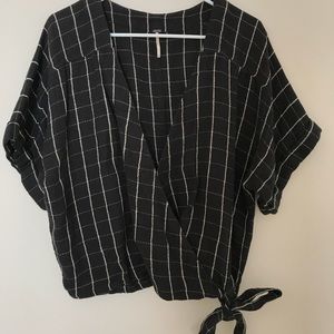 Free People - wrap, tie, window pane print top